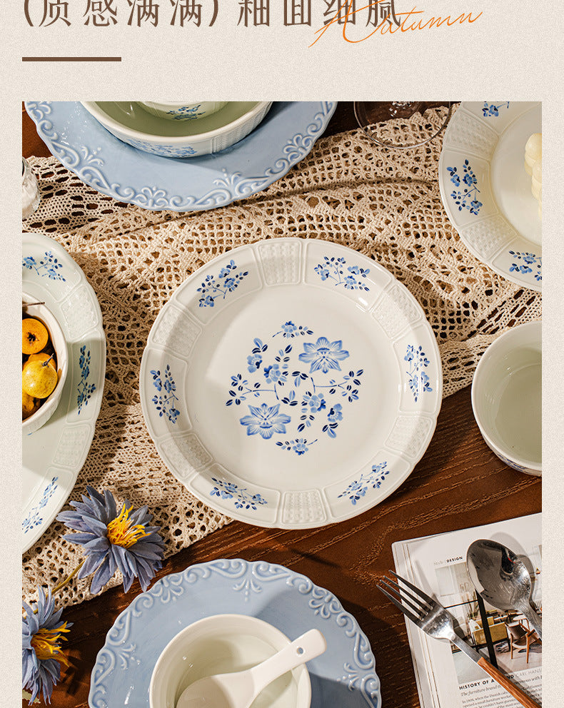 French Retro Tableware Set 2025 New High-Value Bowls Plates Tableware Housewarming New Home Bowl and Plate Set for Home Use