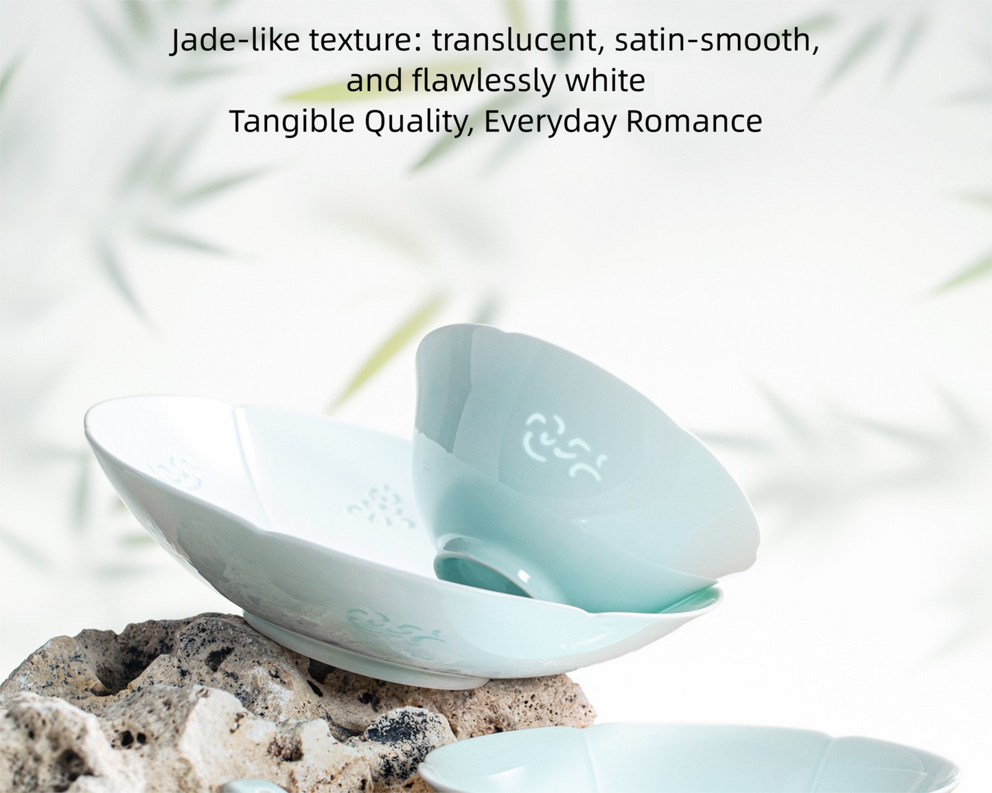 Jingdezhen Celadon Exquisite Tableware Custom Gift Set Light Luxury Chinese Style Bowl and Plate Set Household Ceramic Bowl and Plate Set