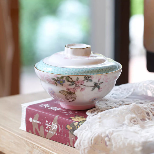 Aowei Afternoon Tea Tableware High White Porcelain Ceramic Covered Bowl Jingdezhen Covered Dim Sum Bowl Household Small Bowl Gift Box Set