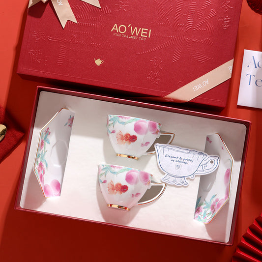 Jingdezhen High White Porcelain Coffee Cup and Saucer Custom Set Gift Box Afternoon Tea Set High Aesthetic Gift