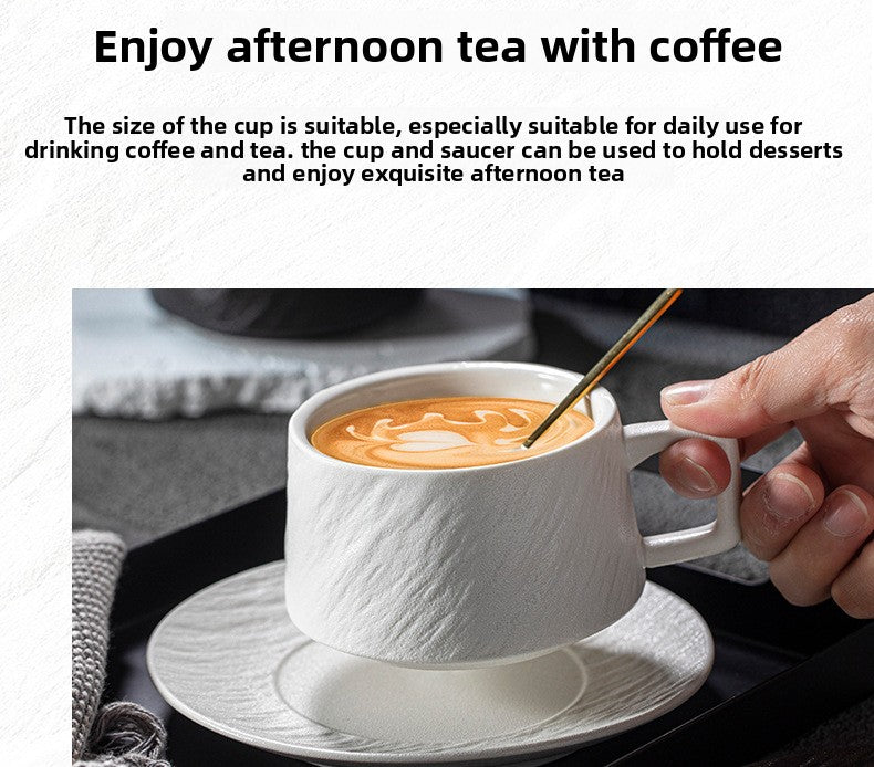 Nordic Black and White Ceramic Cup with Saucer Afternoon Tea Coffee Cup Latte Frosted Retro Stone Pattern Ceramic Cup Simple Tea Cup