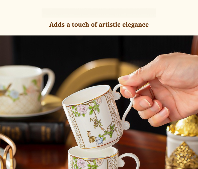 Qinsehe Ming Bone China Light Luxury Ceramic High-end Afternoon Tea Coffee Cup Set with Cup Saucer Wholesale Gift