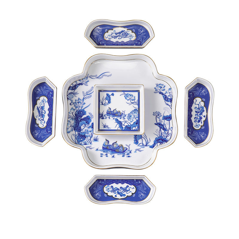 Tea Room Stove Tea Brewing Tea Table Snack Display Plate Dried Fruit Plate Chinese Style Dessert Plate Balcony Ceramic Small Tea Snack Plate