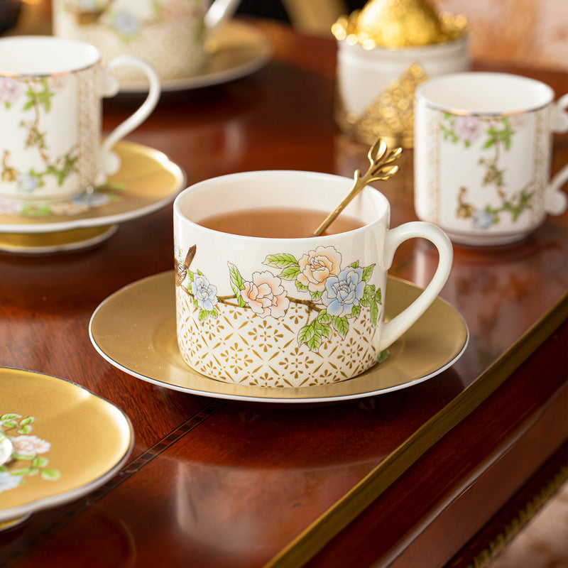 Qinsehe Ming Bone China Light Luxury Ceramic High-end Afternoon Tea Coffee Cup Set with Cup Saucer Wholesale Gift