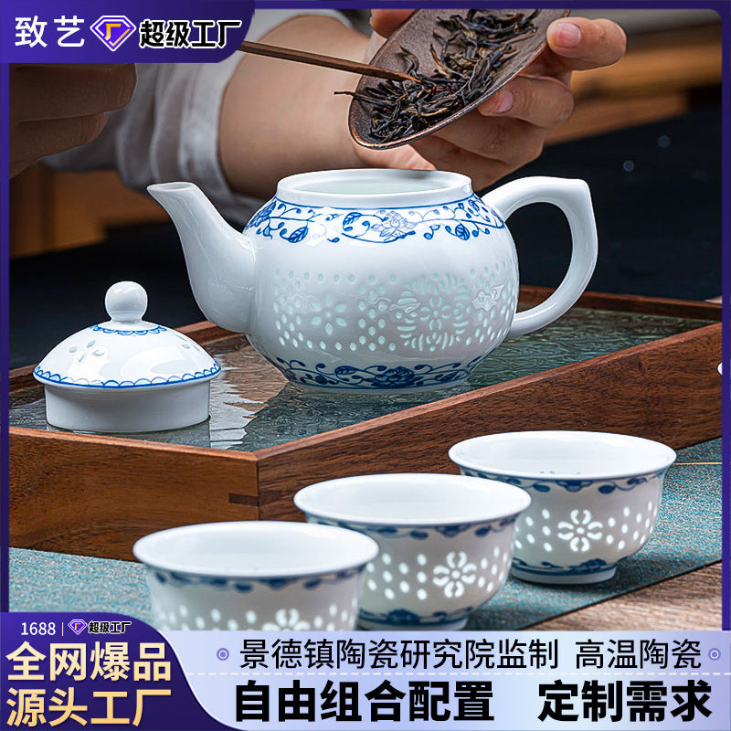 Jingdezhen Blue and White Tea Set Custom High-end Business Gift Gaiwan Teacup Set Housewarming Gift