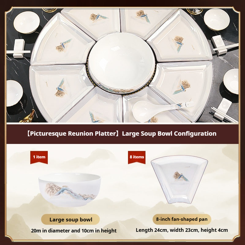 Jingdezhen Ceramic Custom New Year Reunion Platter Set Bowl Household Bowlware Tableware Set New Year's Eve Dinner Bowl Plate