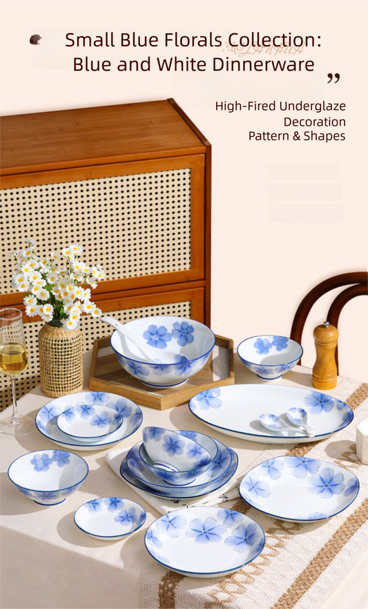 Jingdezhen Underglaze Ceramic Bowl and Plate Set 2025 New Household Tableware Bowl Dish Rice Bowl Vegetable Plate Soup Bowl