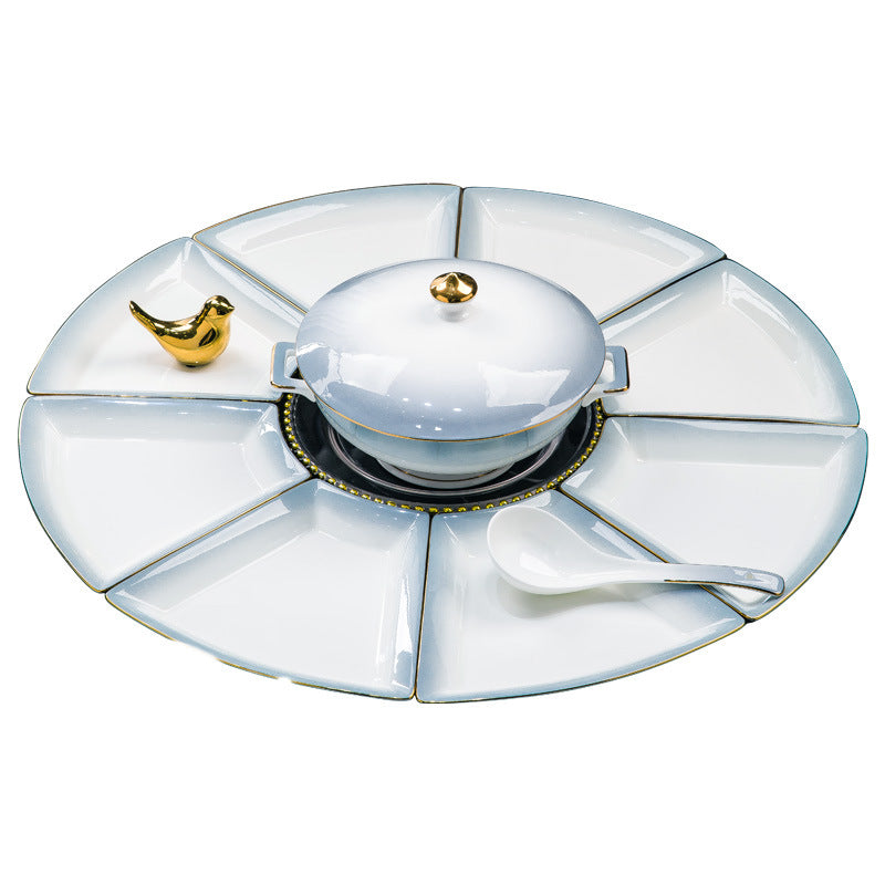 Jingdezhen Ceramic Tableware Custom Plates Dish Plates Household Reunion Platter Tableware Set Fan-Shaped Plates Bowls Dishes Set