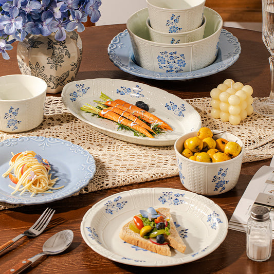 French Retro Tableware Set 2025 New High-Value Bowls Plates Tableware Housewarming New Home Bowl and Plate Set for Home Use