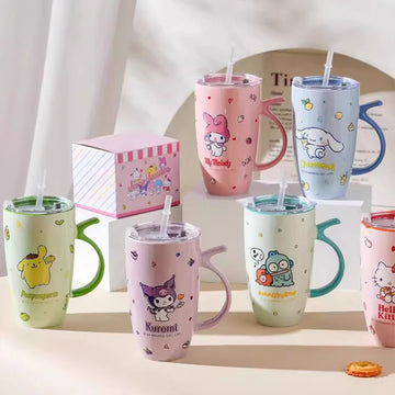 Ceramic Couple Mug – Large Capacity Straw Cup for Home, Office & Gifts