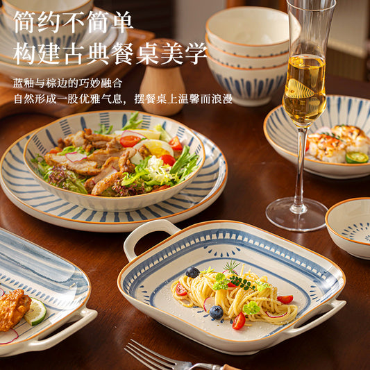 Minimalist Underglaze Ceramic Tableware Bowl and Plate Set Household Especially Beautiful Rice Bowl Deep Soup Plate Wholesale