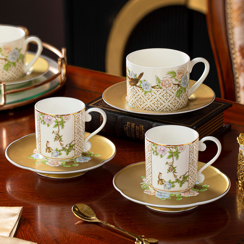 Qinsehe Ming Bone China Coffee Cup & Saucer Set – Luxury Tea Gift Box